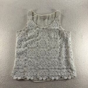 Loft Floral Lace Tank Top Womens Med Cream Good Scalloped Hem Sleeveless Shell
